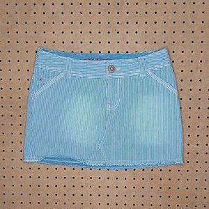American Eagle womens blue white striped raw hem mini jean skirt 0 EUC